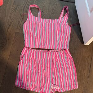 Copper Key Pink and Blue Striped High Waist Shorts Set